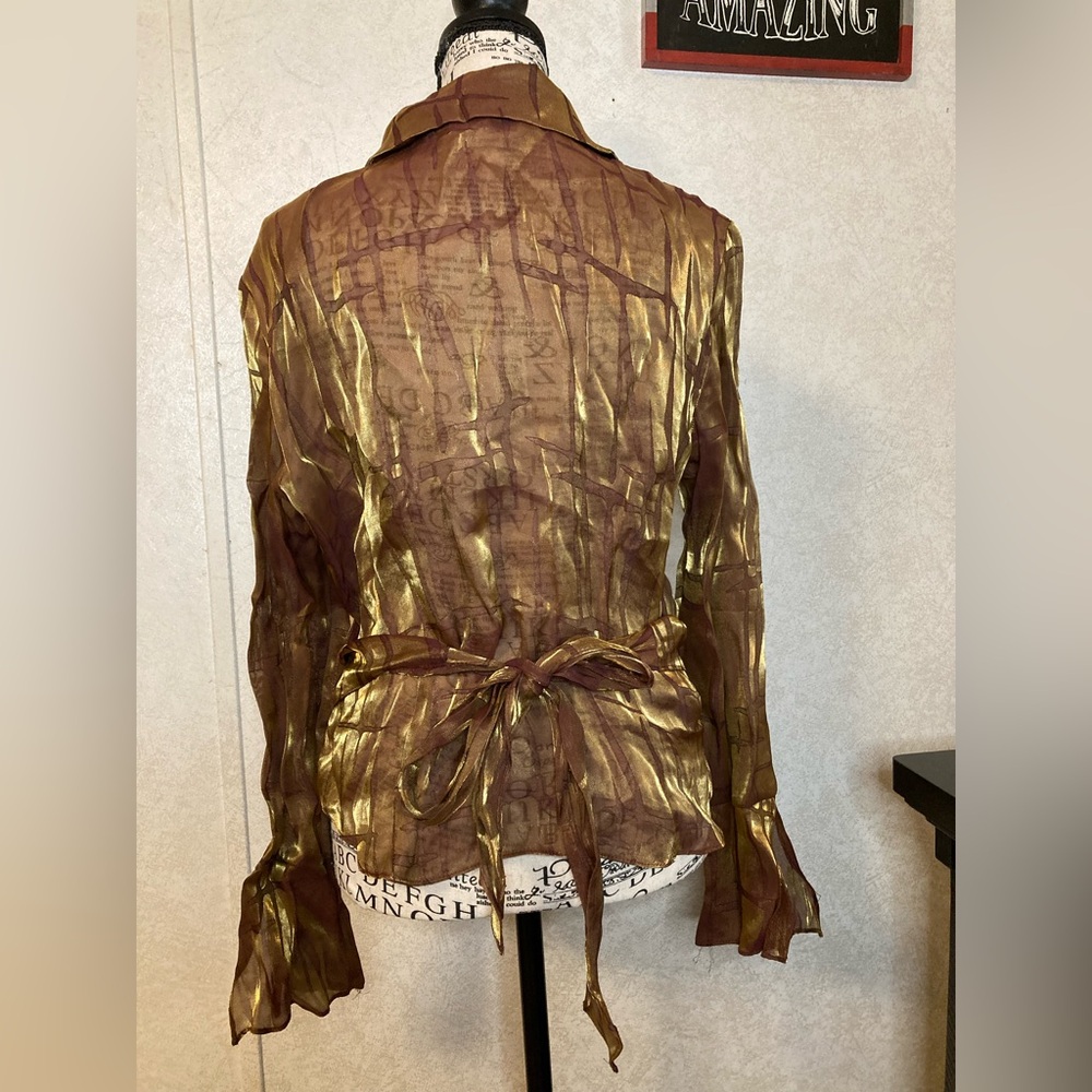 Vintage Fashion Bug Metallic Brown and Gold Wrap-Style Top size: XL - Picture 3 of 7